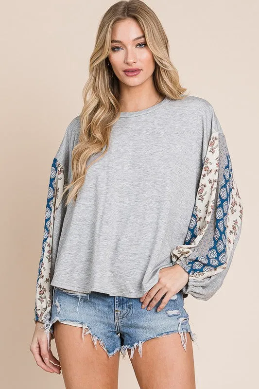 Floral print sleeve detail top PLUS KRT1698