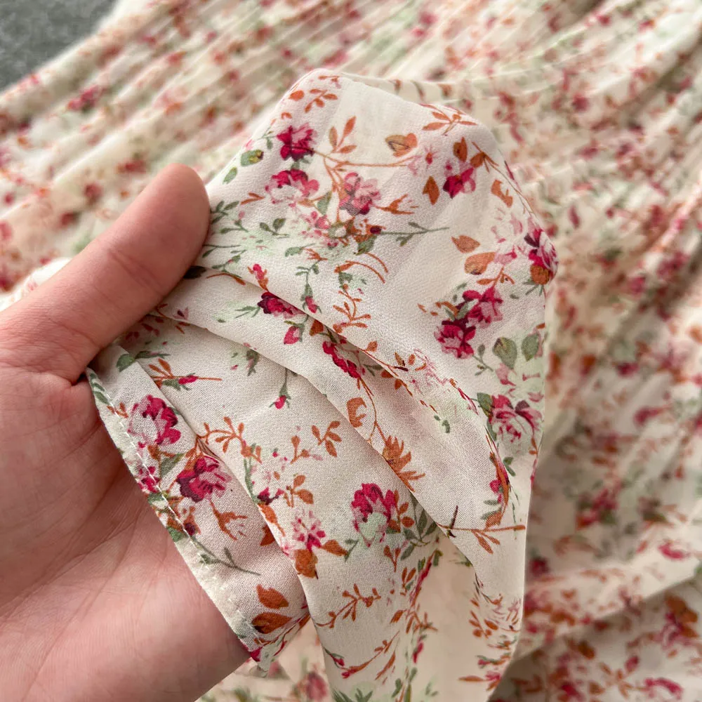 French Style Floral Pleated Dress