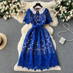 Hollowed Embroidery Doll Collar Lace Dress