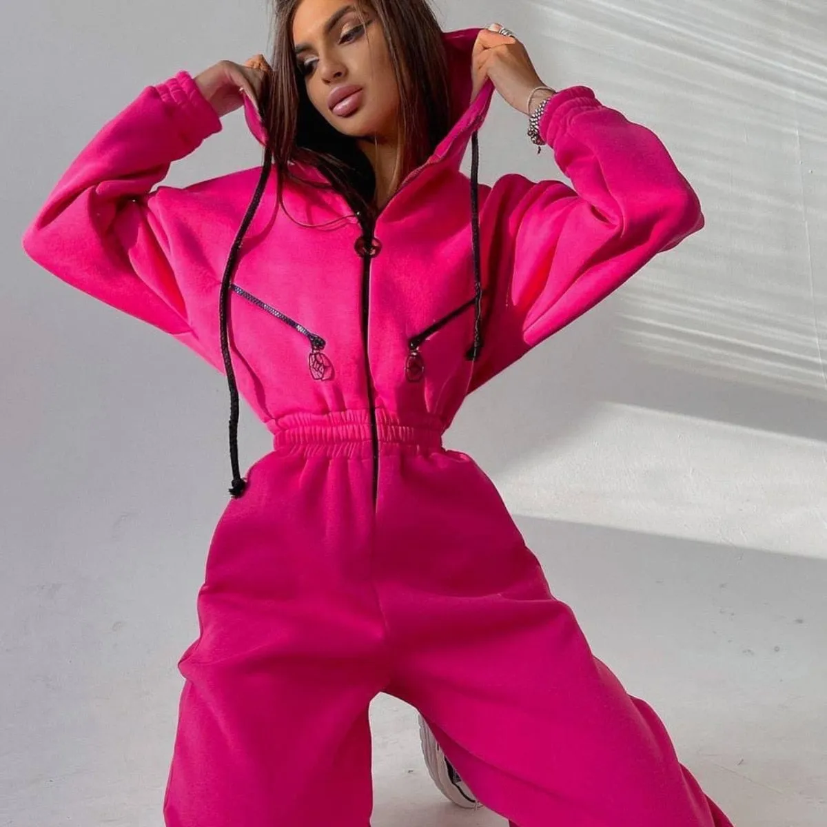 Hooded zipper jumpsuits