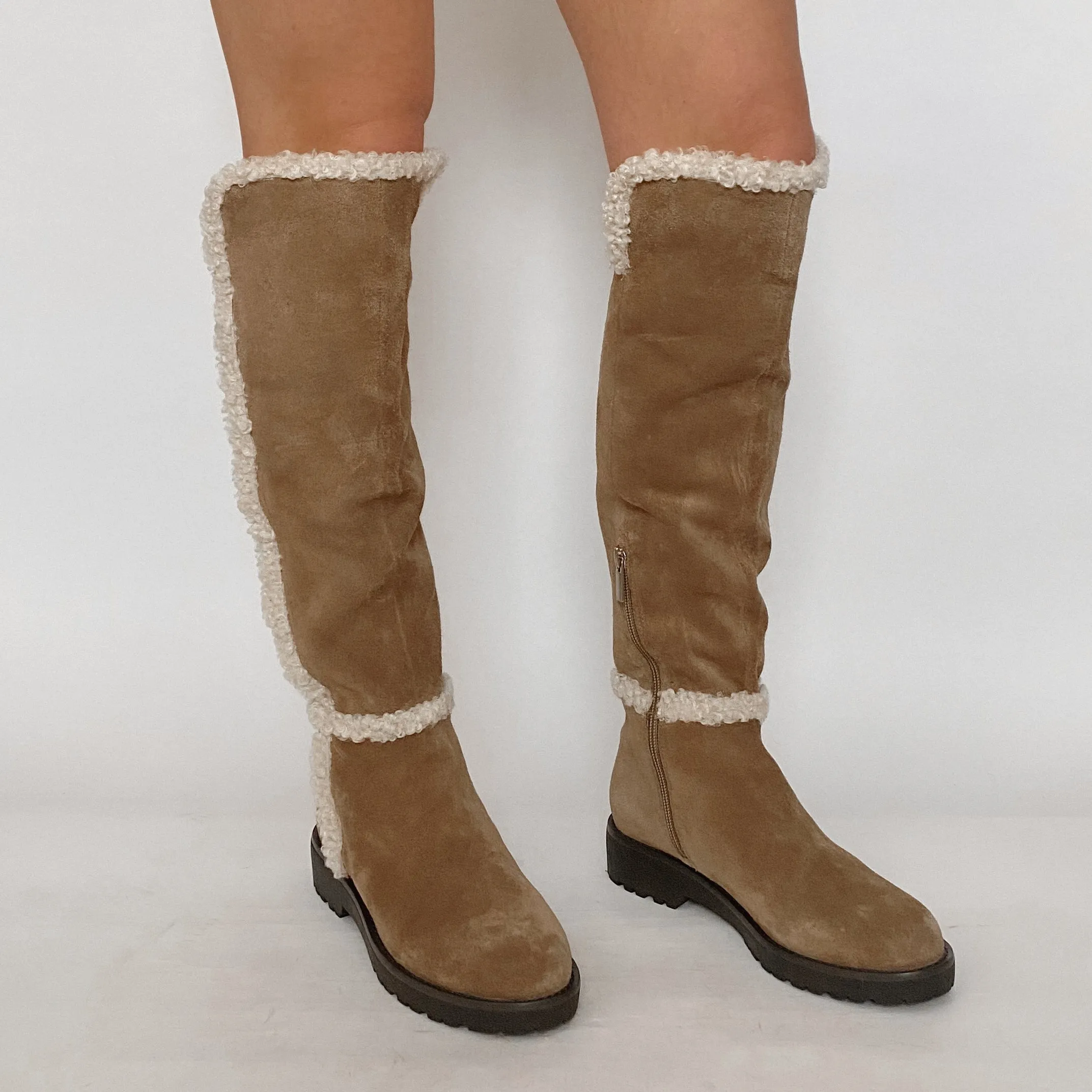 leather and faux shearling boots - size 6