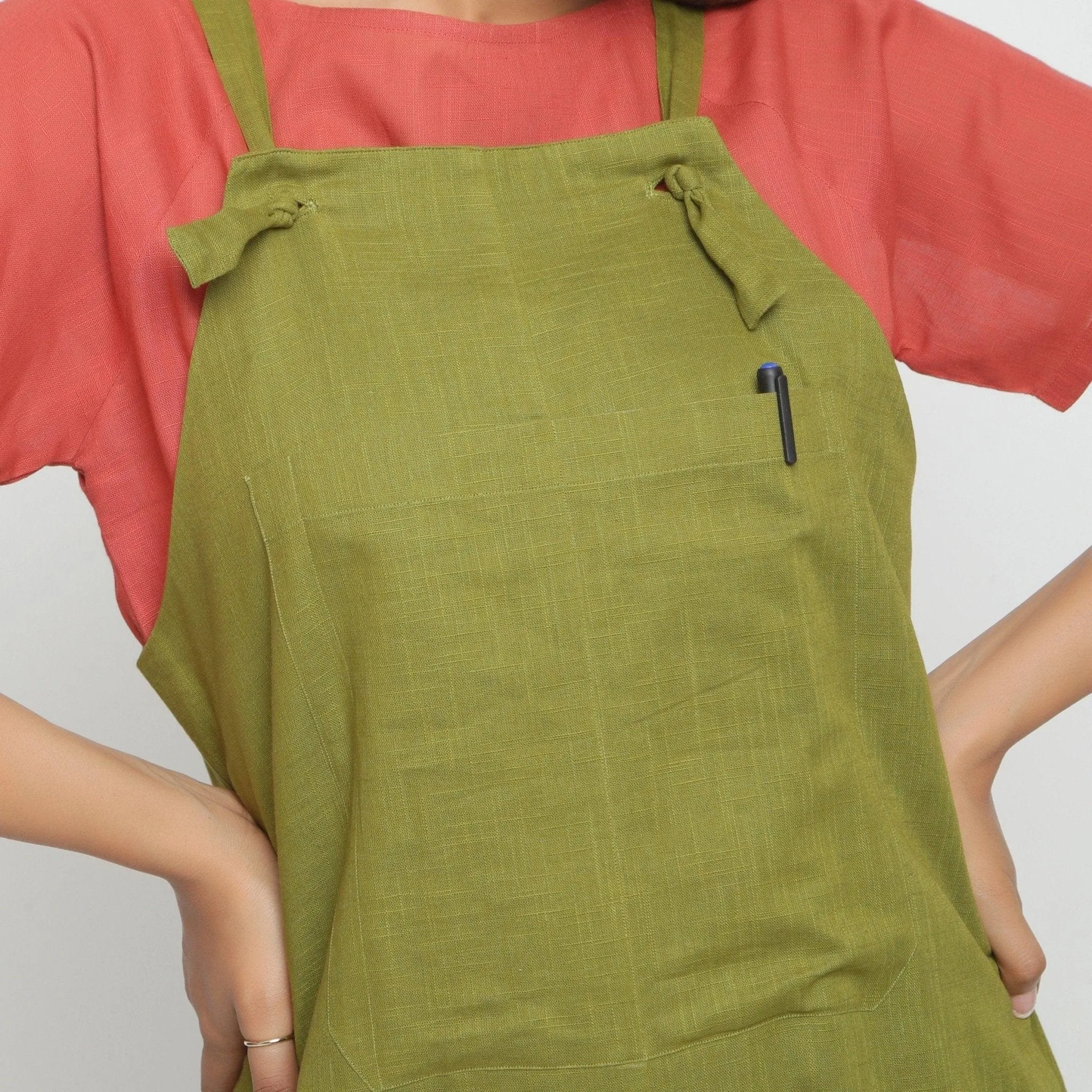 Olive Green Cotton Strap Sleeve Dungaree Jumpsuit