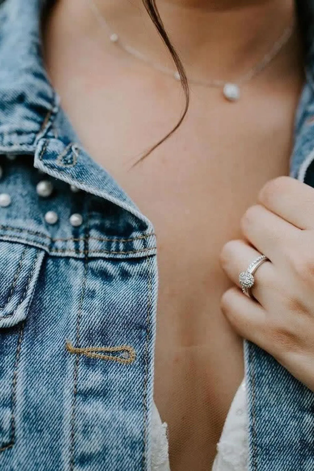 Pearl Turn Down Collar Denim Jacket
