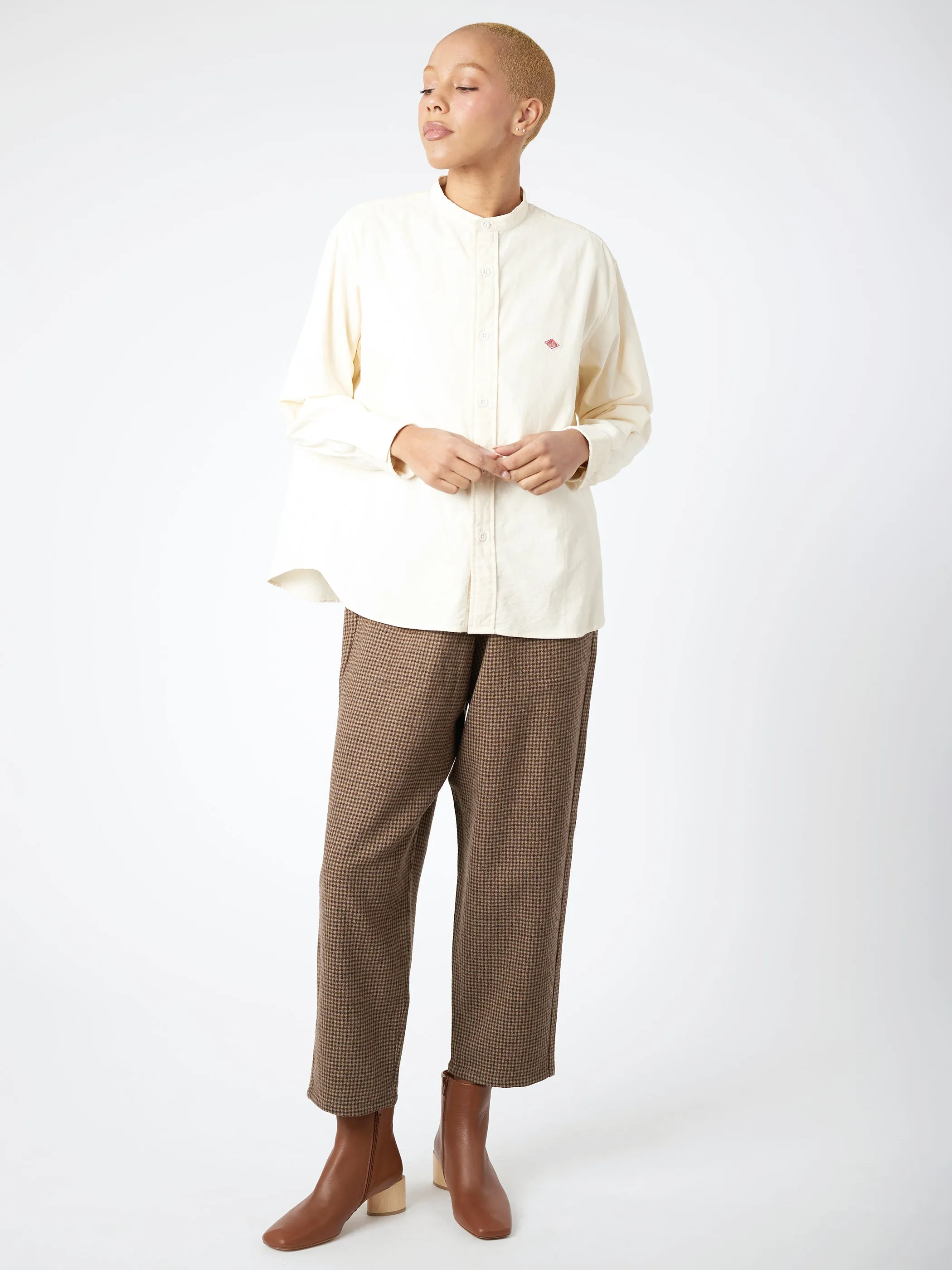 Women's Corduroy Band Collar Shirt